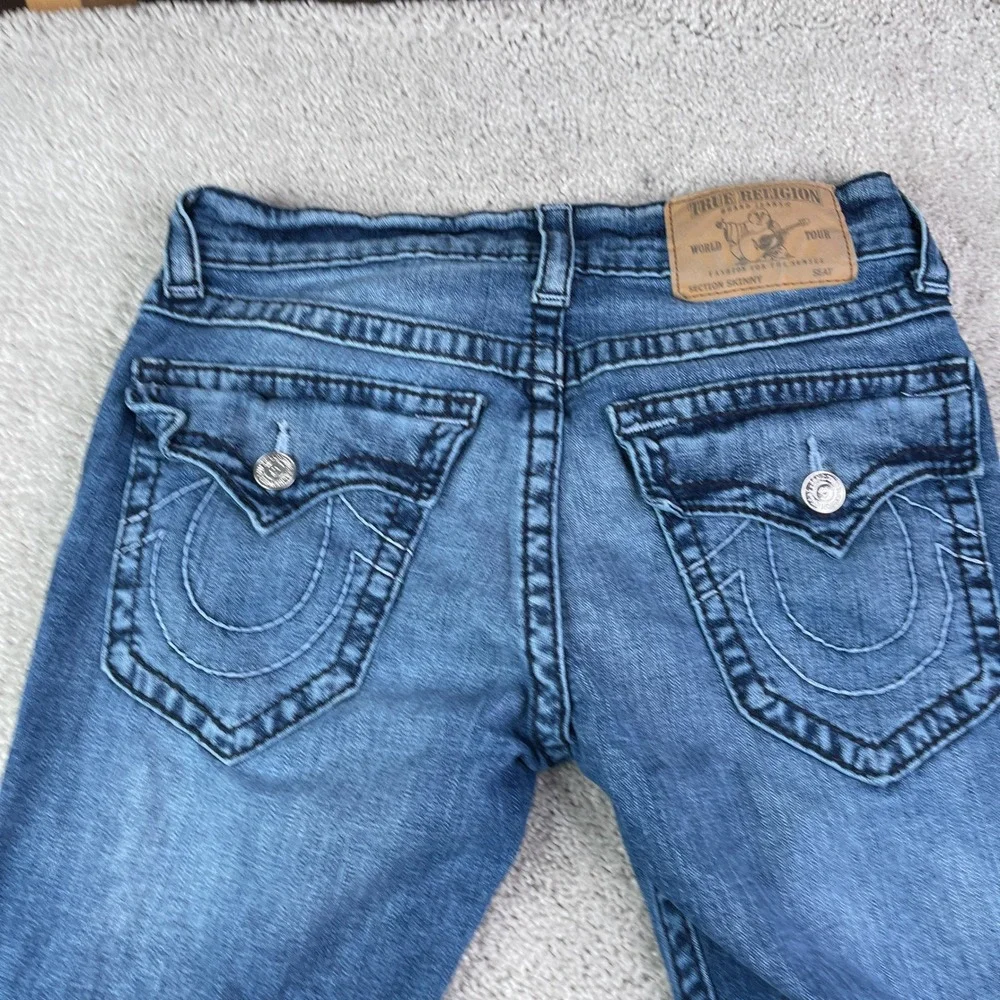 True Religion Jeans Mens 30x34 Blue Skinny Flap Pockets Big T Stretch Denim